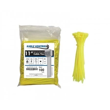 Kable Kontrol Cable Tie, 11 in L, 3-3/16 in Max Bundle Dia., Yellow, Nylon 6/6, 50 lb Strength, 100 PK CT511FL-YL-100